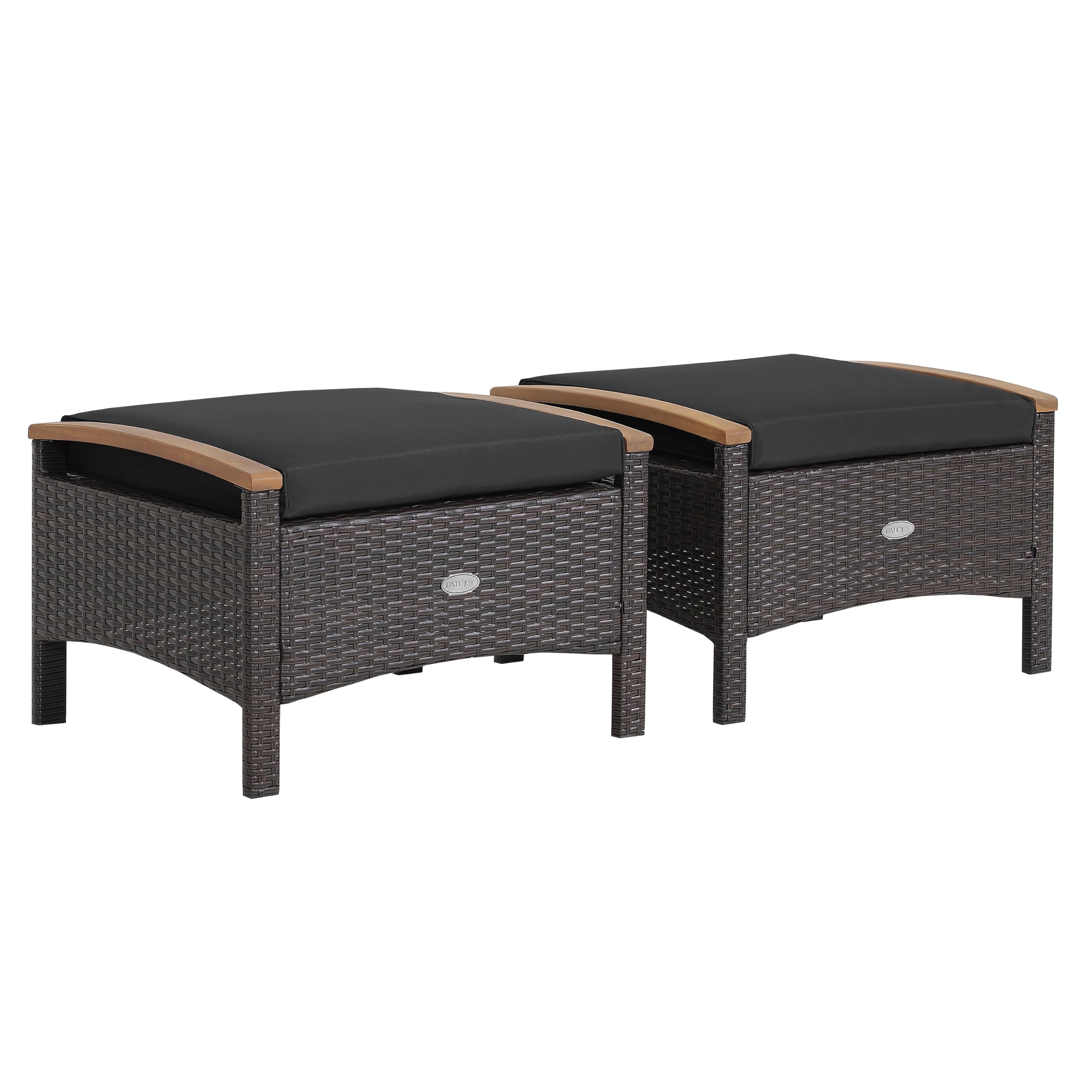 Tangkula 2 Piece Patio Rattan Ottomans, Outdoor Wicker Footstool